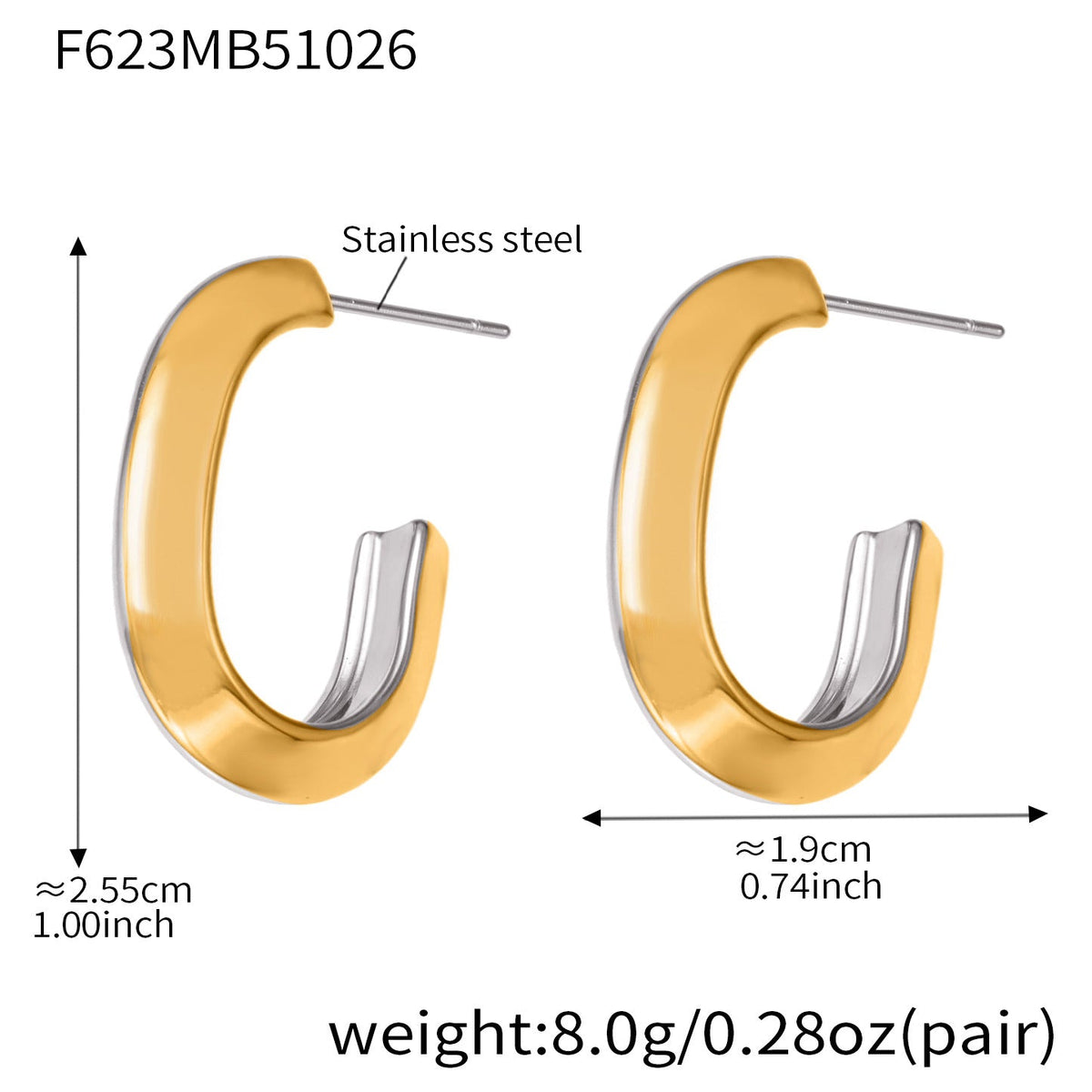 D관 - 스테인리스 18K 도금 삼각 곡면 디자인 귀걸이 [F623] 25.10-5