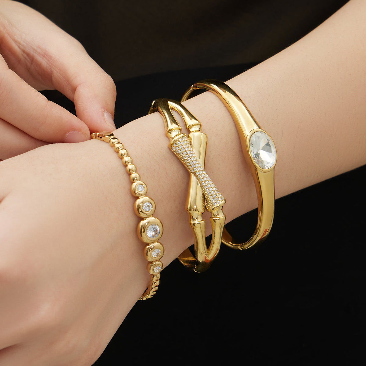 D관 - 스테인리스 스틸 18K 도금 큐빅 버클 팔찌 [Z525-Z527] 25.12-3