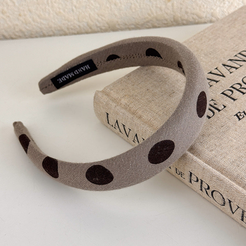 E관 - 브라운 도트 패브릭 스펀지 머리띠 [27498] 25.09-4