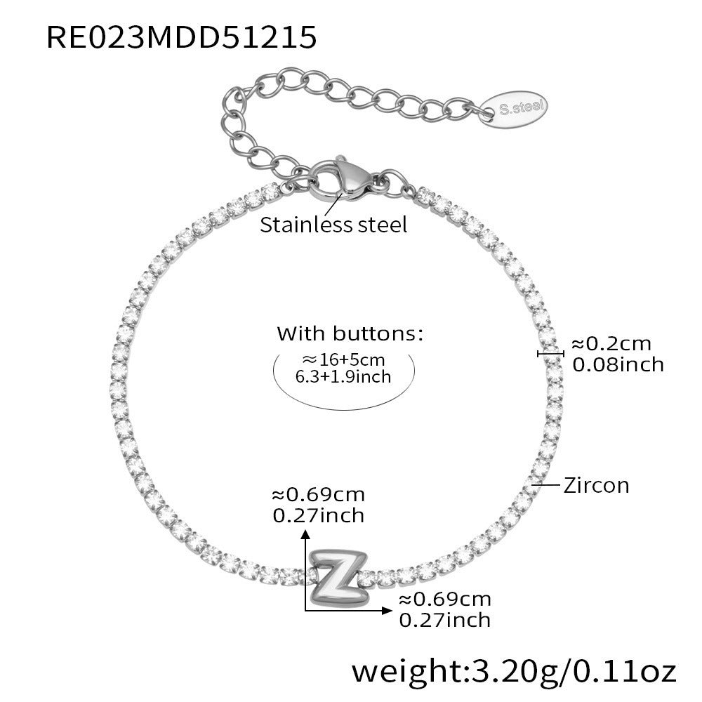 D관 - 스테인리스 스틸 18K 도금 알파벳 큐빅 팔찌 [RE023] 25.12-3