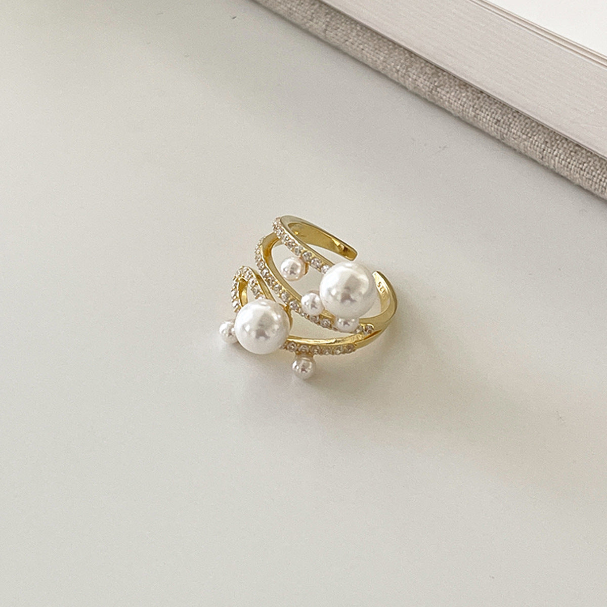 A관 - 빈티지 진주 레이어 큐빅 오픈형 반지 [JZ-0728] 25.11-1