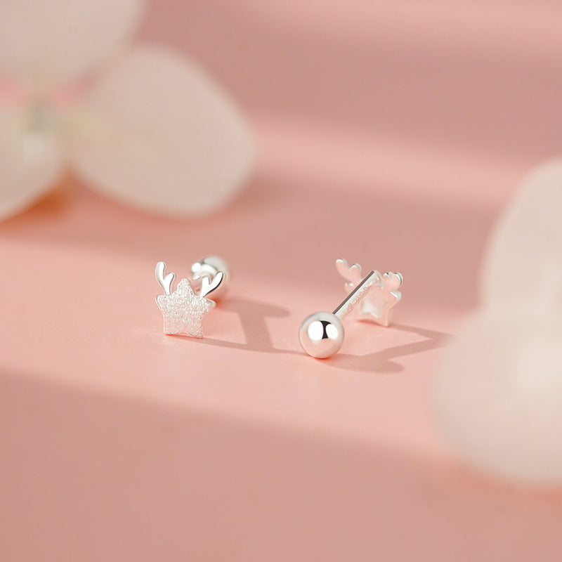 B관 - 사슴뿔 별 디자인 999 실버 피어싱 귀걸이 [YC4123E_1] 25.11-3