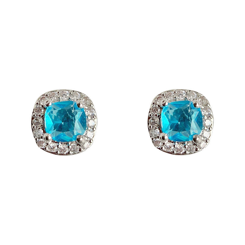 C관 - 미니 큐빅 해양 블루 기하학 은침 귀걸이 [3723] 24.04-1