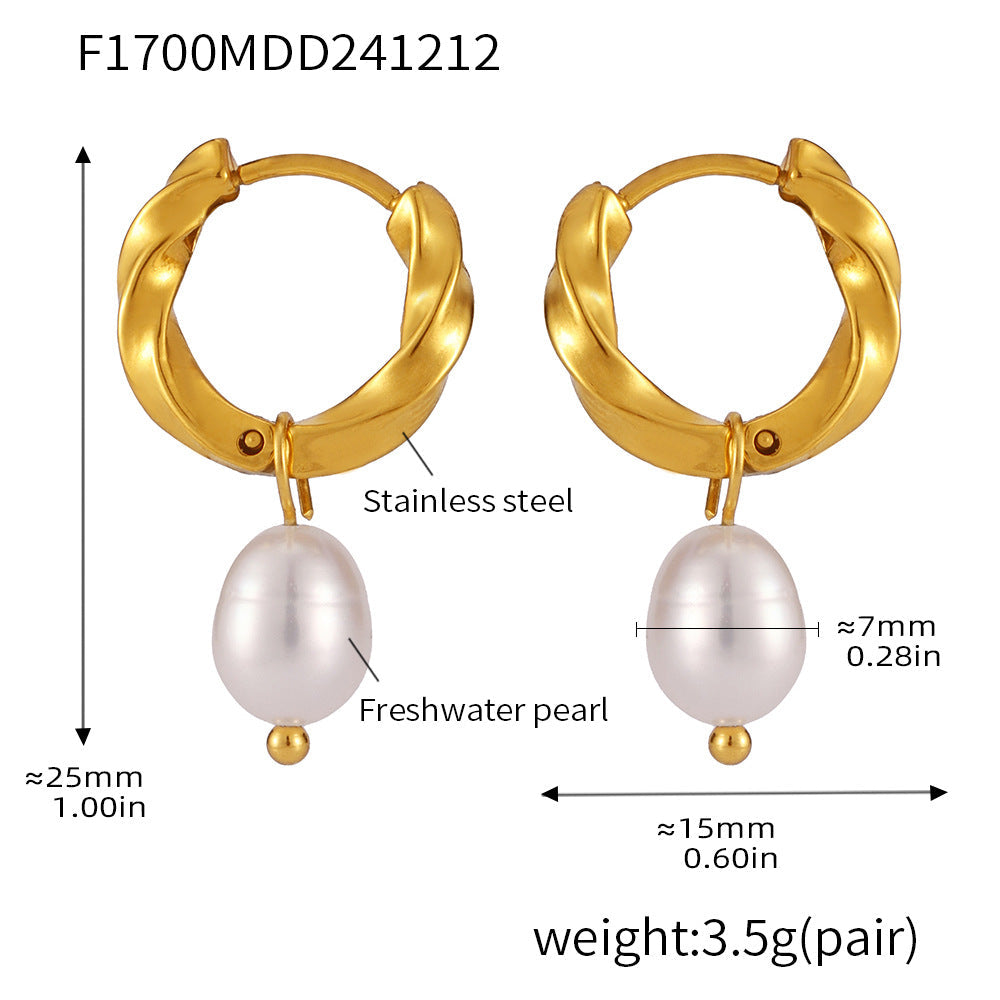 D관 - 18K 골드 도금 스테인리스 스틸 트위스트 천연 담수 진주 귀걸이 [F1700-F1701-F1702] 24.12-3