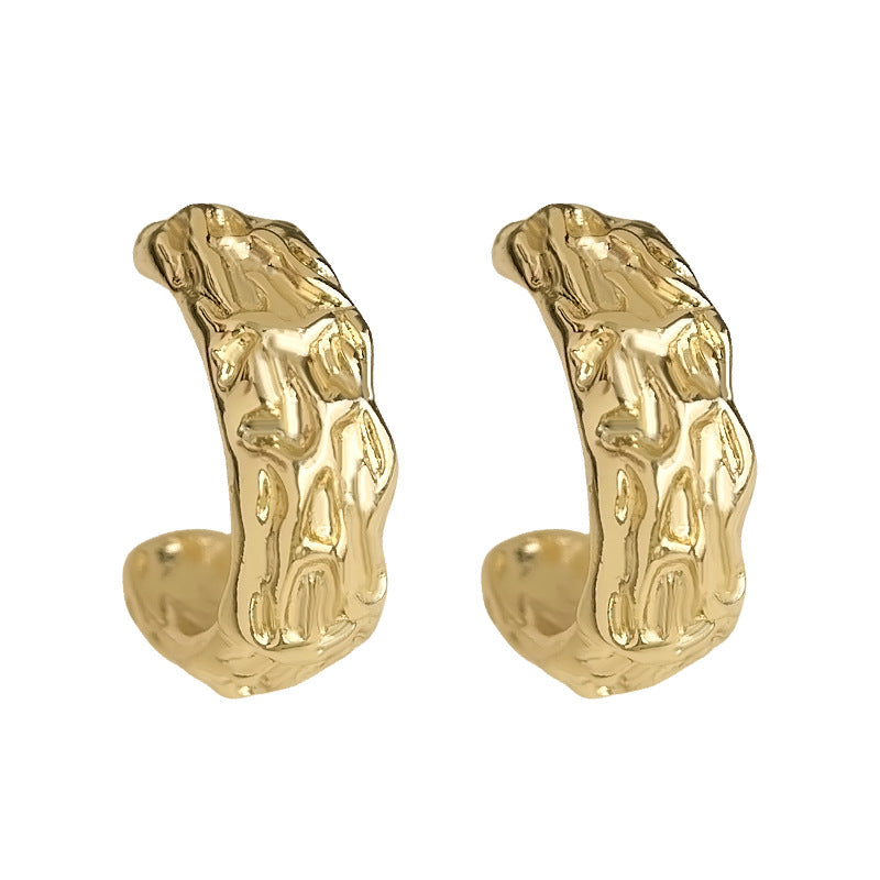 C관 - 텍스처 패턴 반원형 18K 도금 925 은침 귀걸이 [5761] 25.03-4