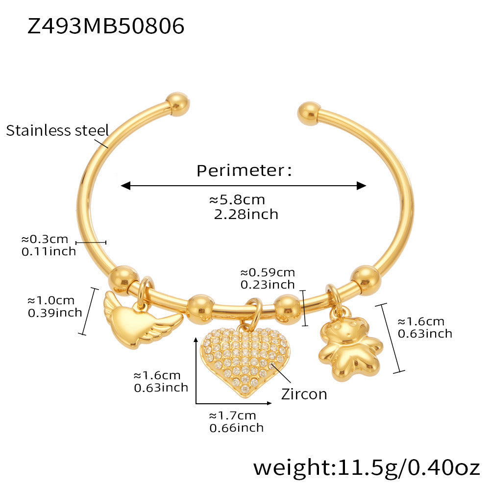 D관 - 스테인리스 스틸 십자가 하트 큐빅 18K 도금 팔찌 [Z493-Z494-Z495] 25.08-3
