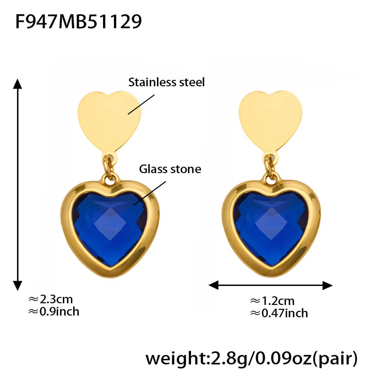 D관 - 스테인리스 스틸 하트 글라스 스톤 큐빅 18K도금 귀걸이 목걸이 [TXF507] 25.12-1