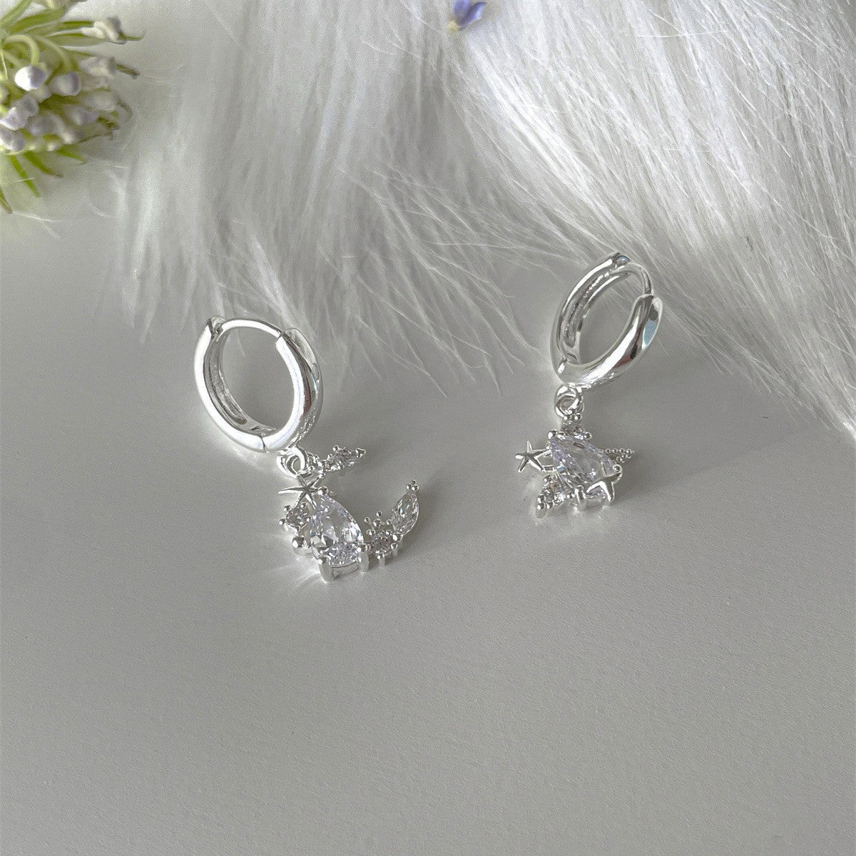 A관 - 별 달 비대칭 큐빅 링 귀걸이 [EH-4137] 25.10-1