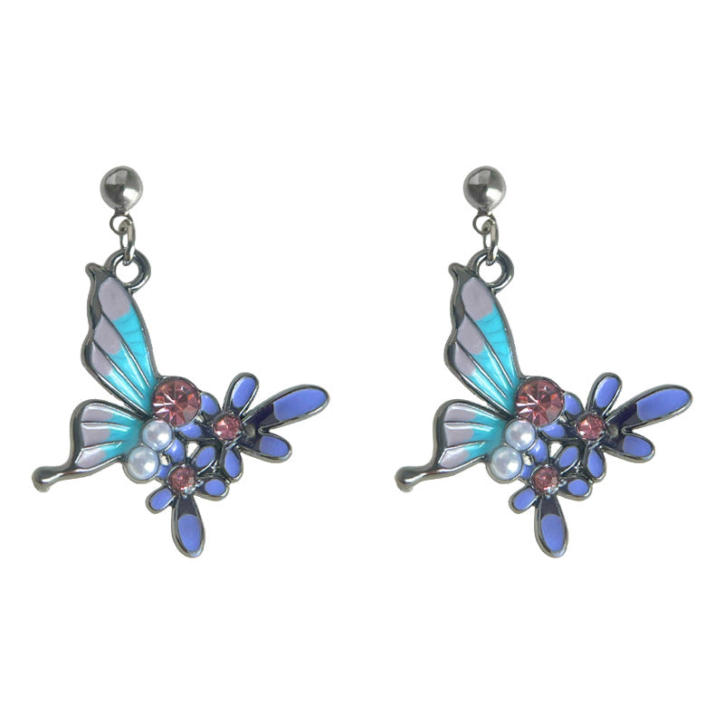 C관 - 에나멜 글레이징 컬러 나비 큐빅 진주 귀걸이 [5773] 25.03-4