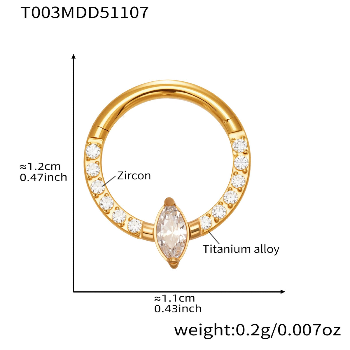 D관 - 티타늄 합금 스틸 큐빅 심리스 링 코 피어싱 [T001] 25.11-2