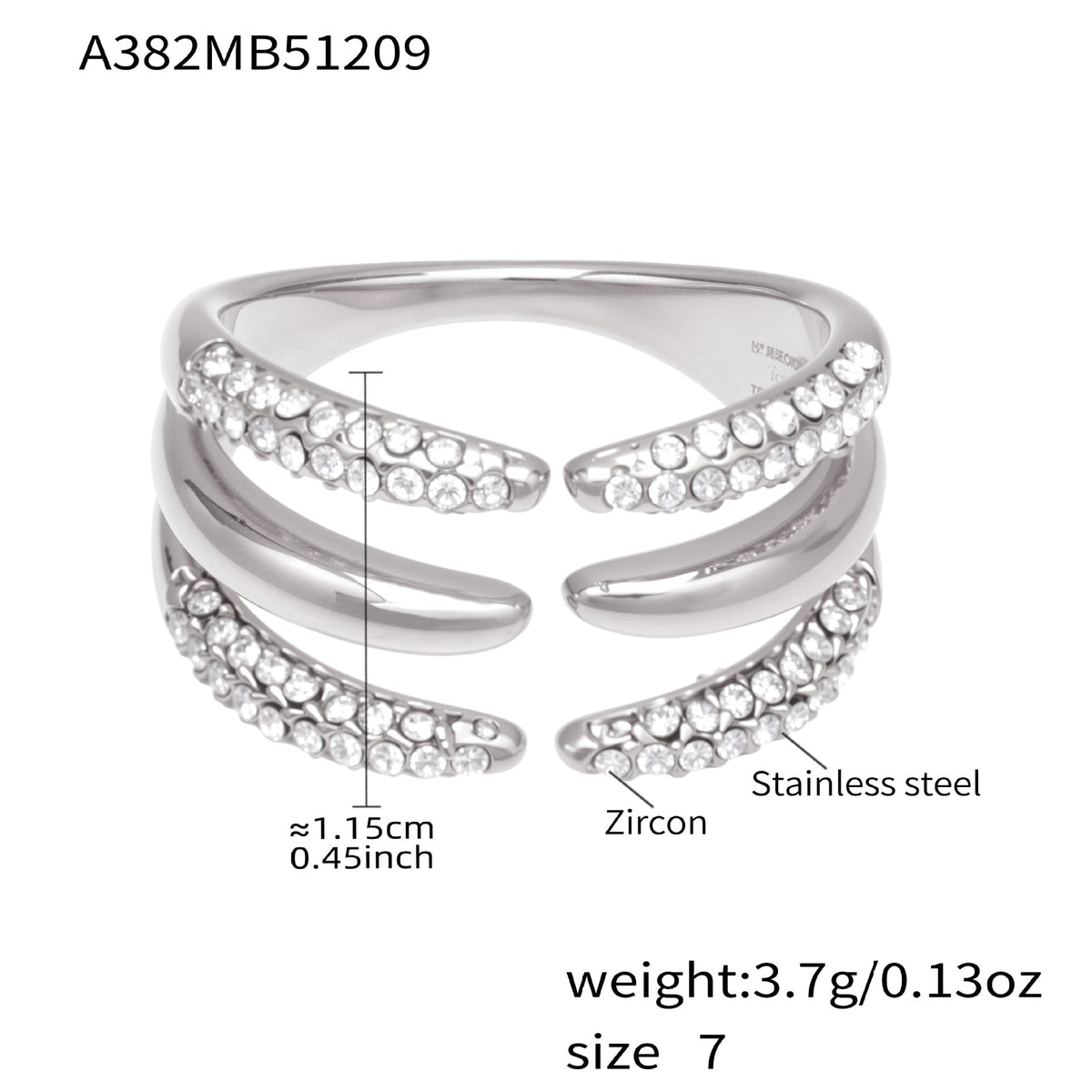 D관 - 스테인리스 스틸 18K 도금 미니 큐빅 오픈형 반지 [A382-A-A622-A674] 25.12-3