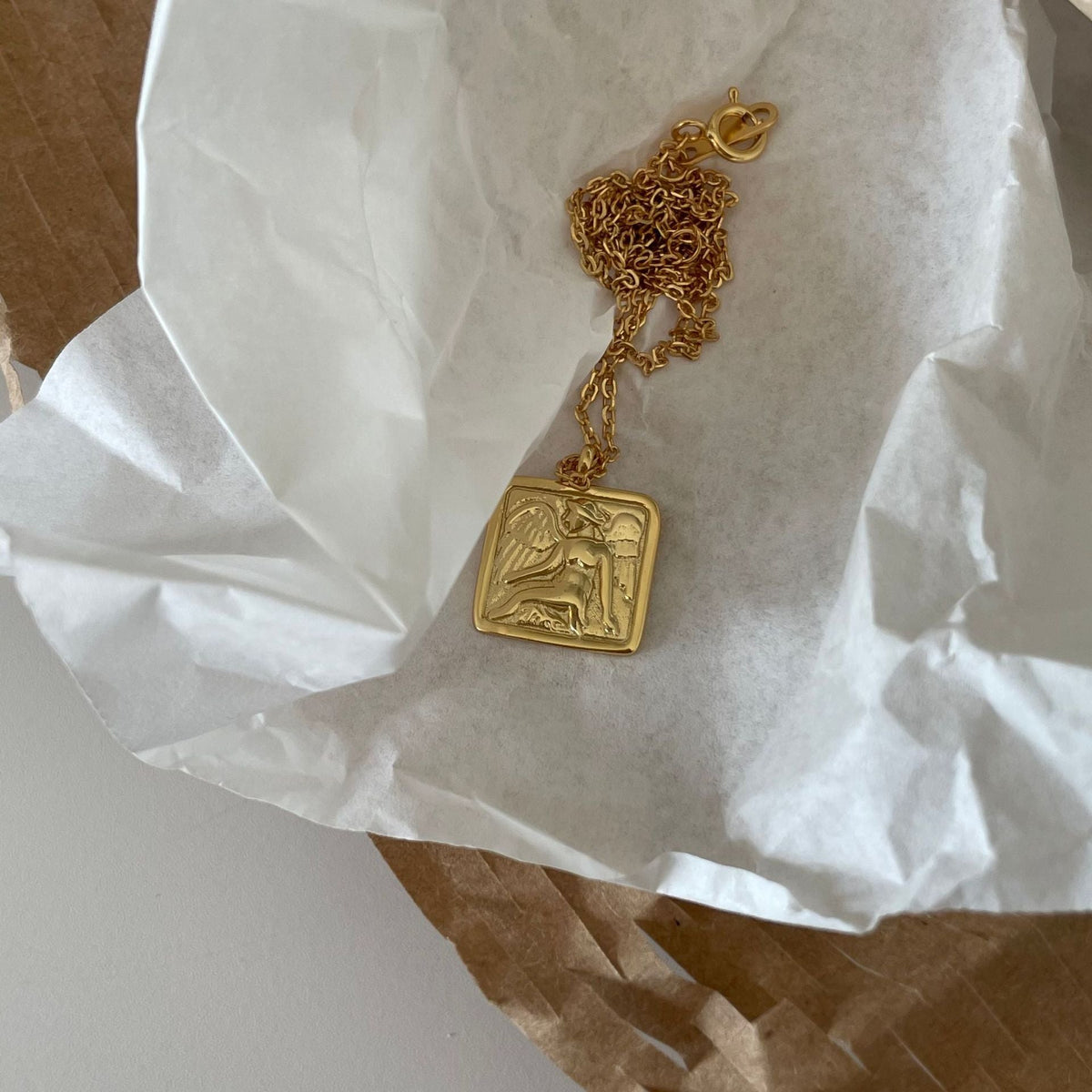 F관 - 925 실버 천사 날개 스퀘어 플레이트 펜던트 목걸이 [B776] 25.11-2