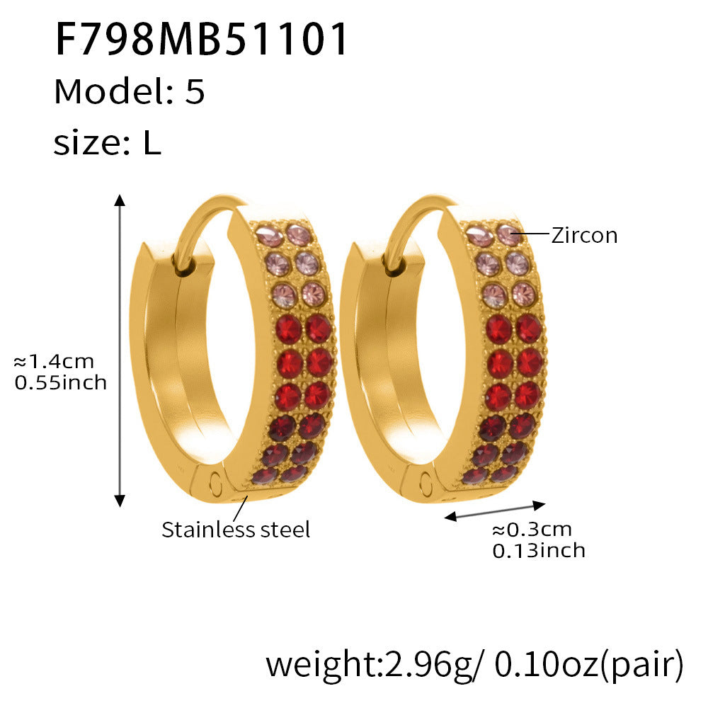 D관 - 스테인리스 18K 도금 C자형 멀티컬러 큐빅 귀걸이 [F798] 25.11-1