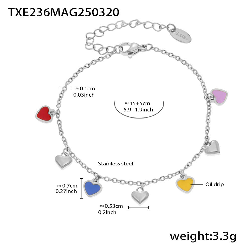 D관 - 컬러 에나멜 하트 펜던트 스테인리스 스틸 목걸이 팔찌 [TXE236-TXP236] 25.03-4