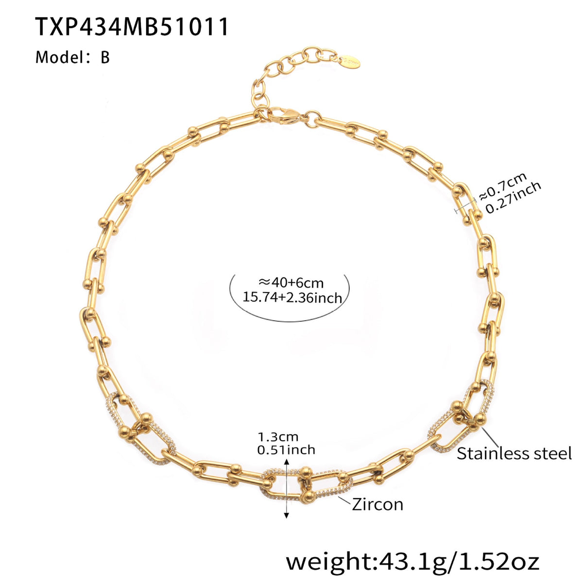 D관 - 스테인리스 스틸 18K 도금 말굽 버클 큐빅 목걸이 팔찌 귀걸이 [TXP434-TXE434-TXF434] 25.10-3