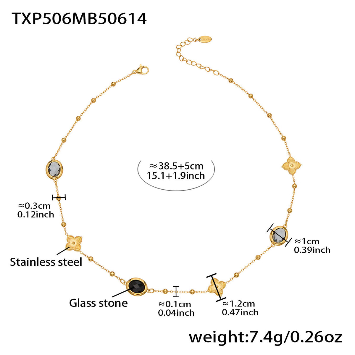 D관 - 스테인리스 스틸 타원형 컷팅 글라스 스톤 18K도금 목걸이 팔찌 귀걸이 [TXP506] 25.12-1