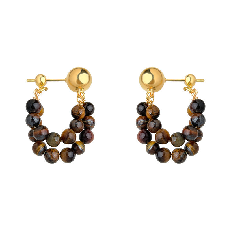 C관 - 핸드메이드 천연 호안석 더블 레이어 귀걸이 [6920] 25.10-3