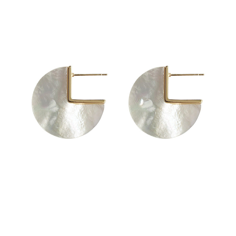 C관 - 자개 기하학 원형 14K 도금 세련된 귀걸이 [4485] 24.07-1