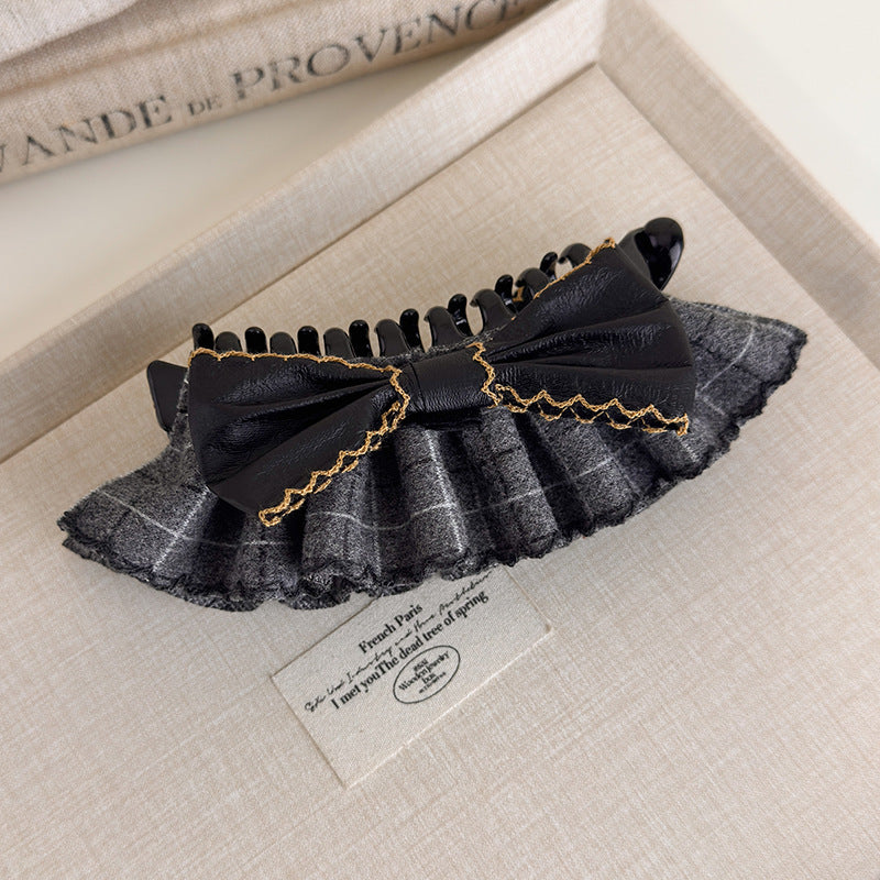 E관 - 체크 패턴 레이스 리본 집게핀 [27719] 25.11-4