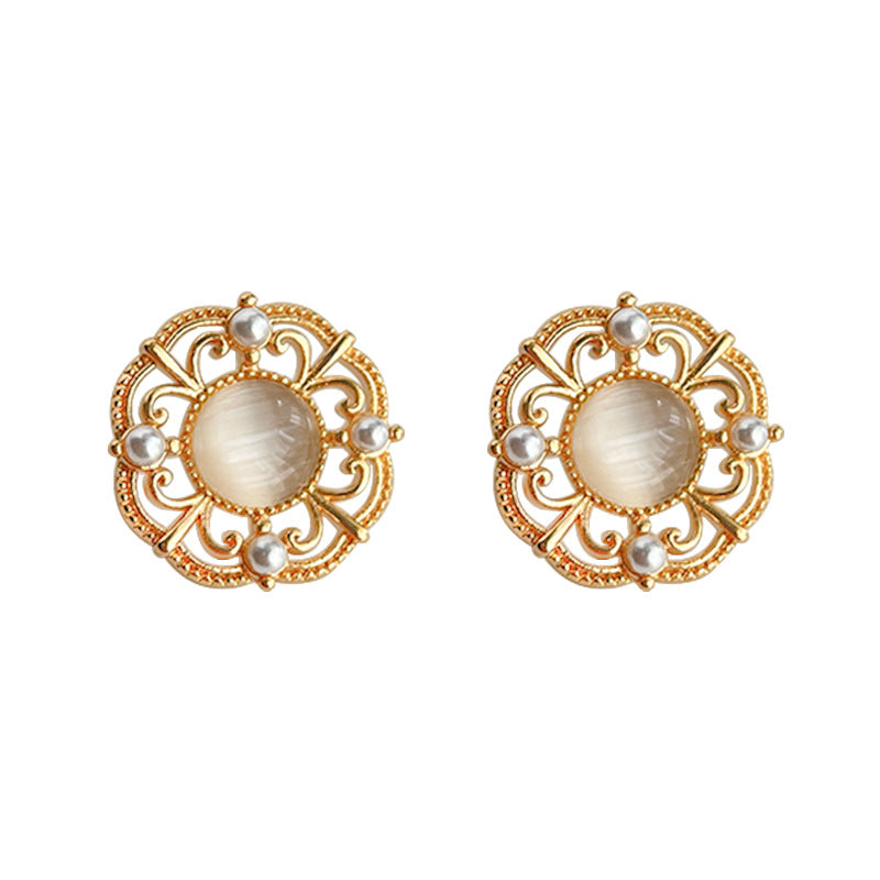 C관 - 14K 도금 유리 크리스탈 웨이브 패턴 세련된 귀걸이 [4075] 24.06-1