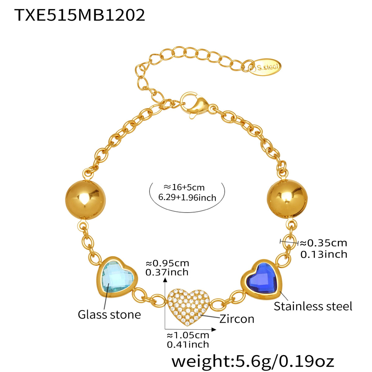 D관 - 컬러 레진 큐빅 하트 18K 도금 스테인리스 스틸 목걸이 팔찌 [TXP515] 25.12-2