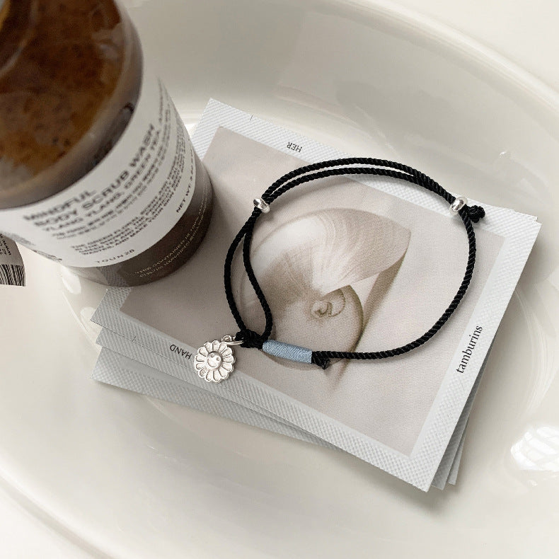 A관 - 925 실버 스마일 플라워 펜던트 핸드메이드 스트랩 팔찌 [1538] 25.11-2