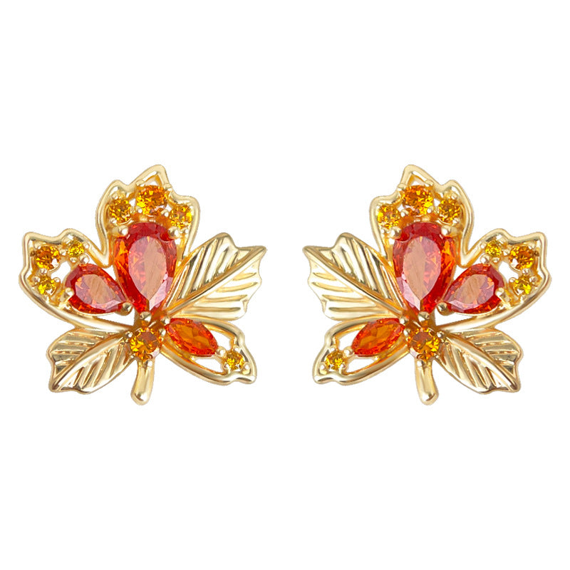 C관 - 단풍잎 큐빅 디자인 925 은침 귀걸이 [7086] 25.11-4