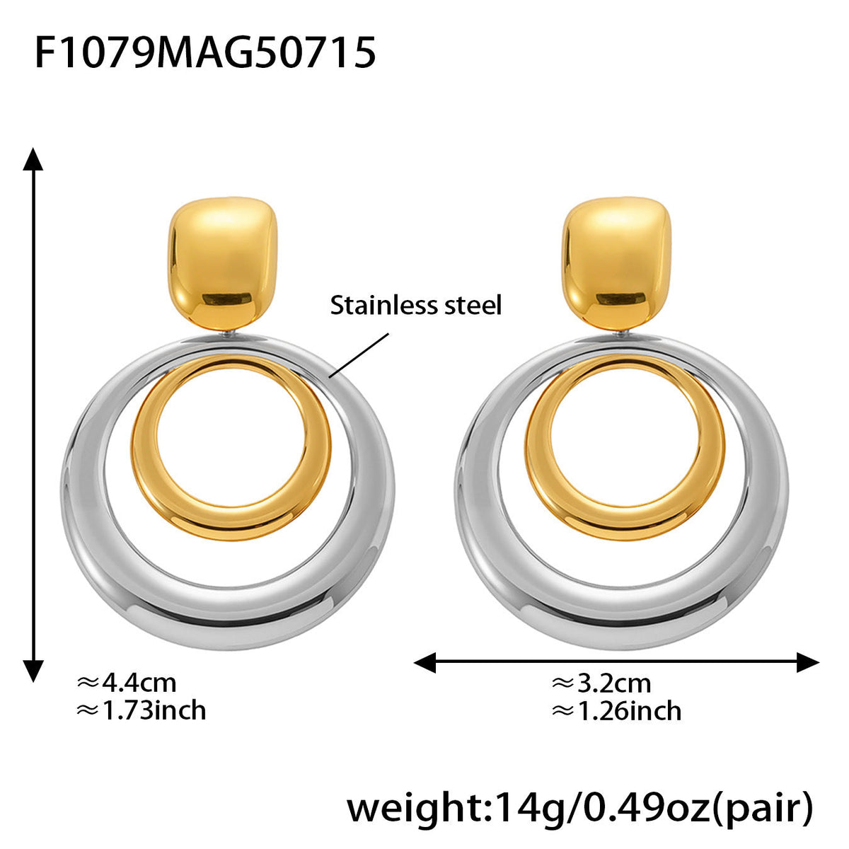 D관 - 스테인리스 스틸 투톤 기하 원형 귀걸이 [F1079-F1134] 25.07-3