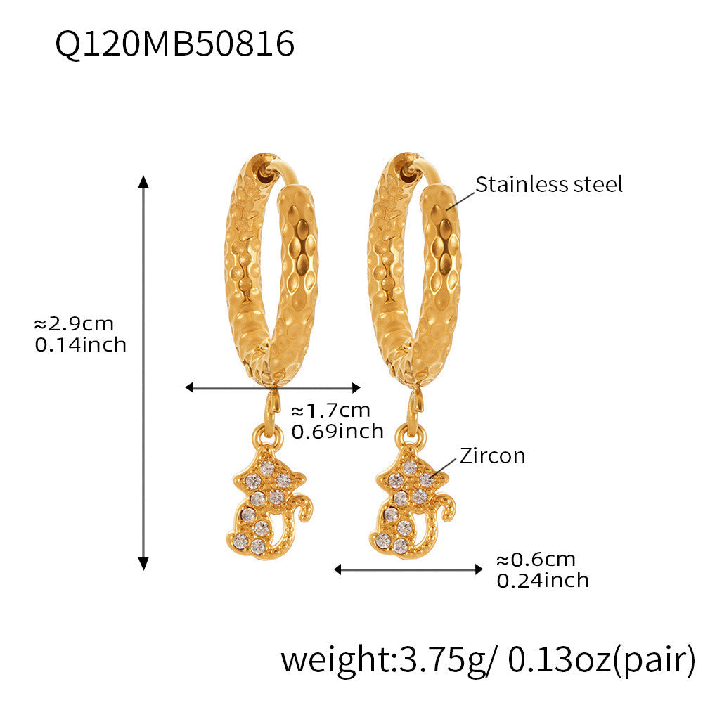 D관 - 스테인리스 스틸 18K 도금 동물 모양 큐빅 귀걸이 [Q114-Q124] 25.08-4