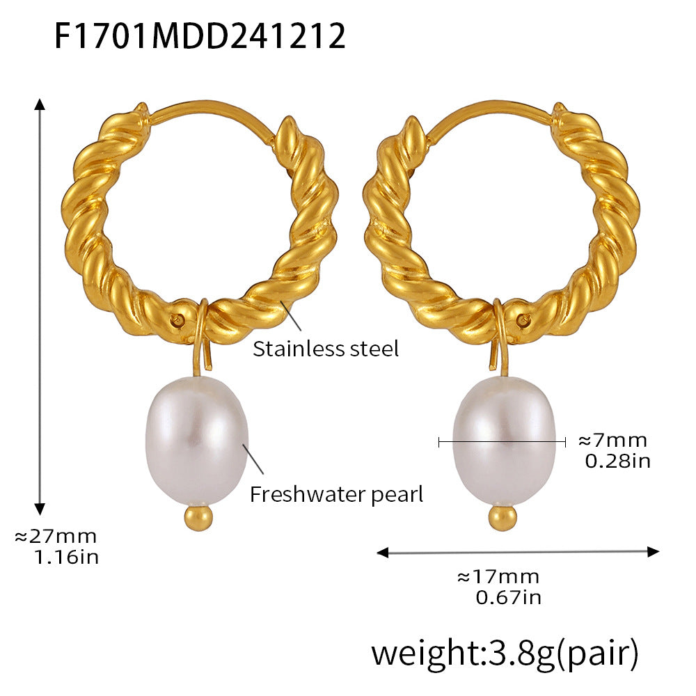 D관 - 18K 골드 도금 스테인리스 스틸 트위스트 천연 담수 진주 귀걸이 [F1700-F1701-F1702] 24.12-3