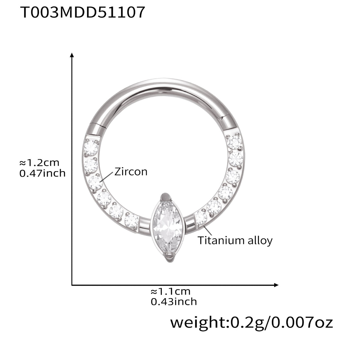 D관 - 티타늄 합금 스틸 큐빅 심리스 링 코 피어싱 [T001] 25.11-2