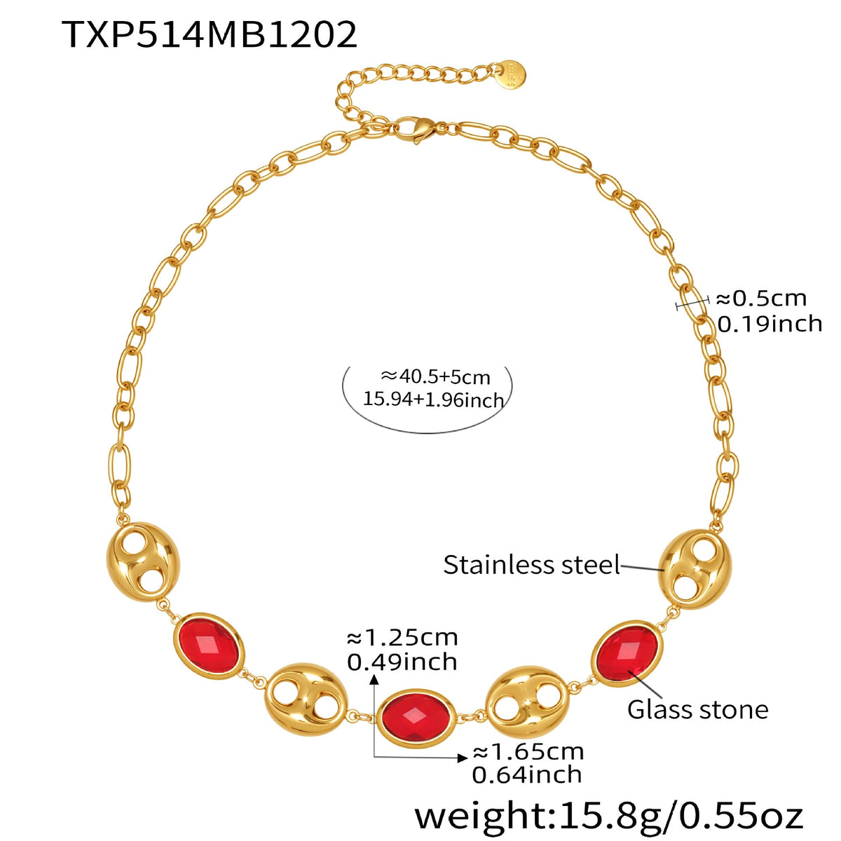 D관 - 돼지코 글라스 스톤 18K 도금 스테인리스 스틸 목걸이 팔찌 [TXP514] 25.12-2