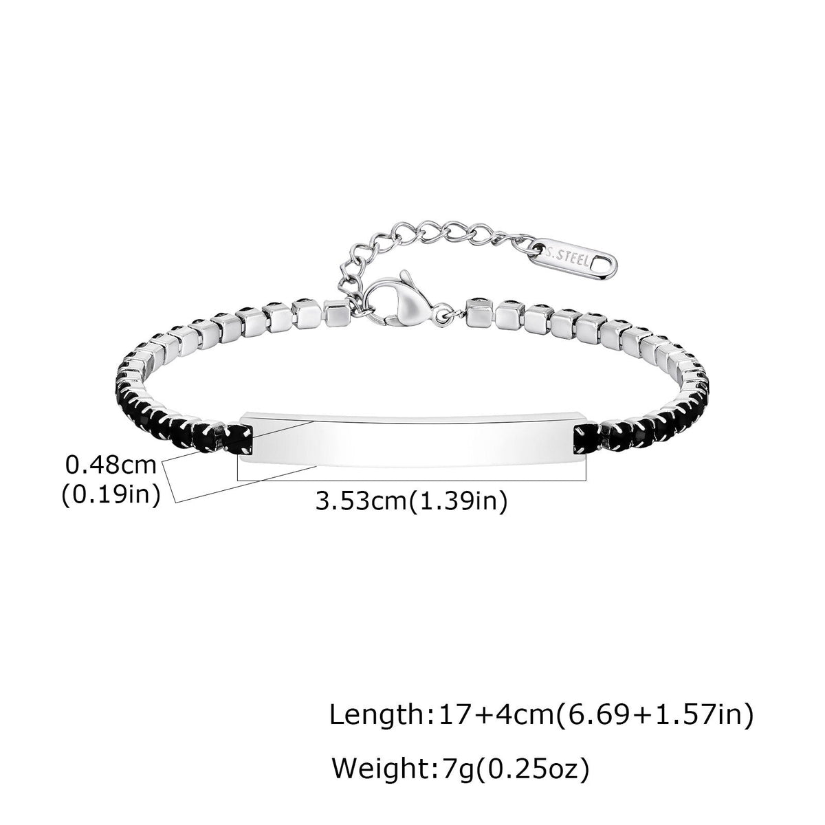 G관 - 스테인리스 스틸 블랙 큐빅 체인 플레이트 팔찌 [BR-2709] 25.12-2