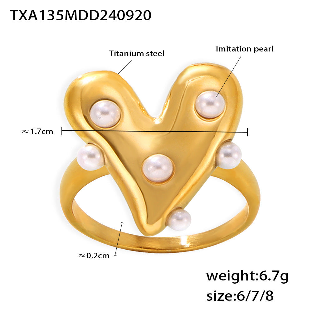 D관 - 하트 모양 모조 진주 스테인리스 스틸 PVD 도금 주얼리 목걸이 팔찌 반지 [TXP135-TXE135-TXF135-TXA135] 24.09-4