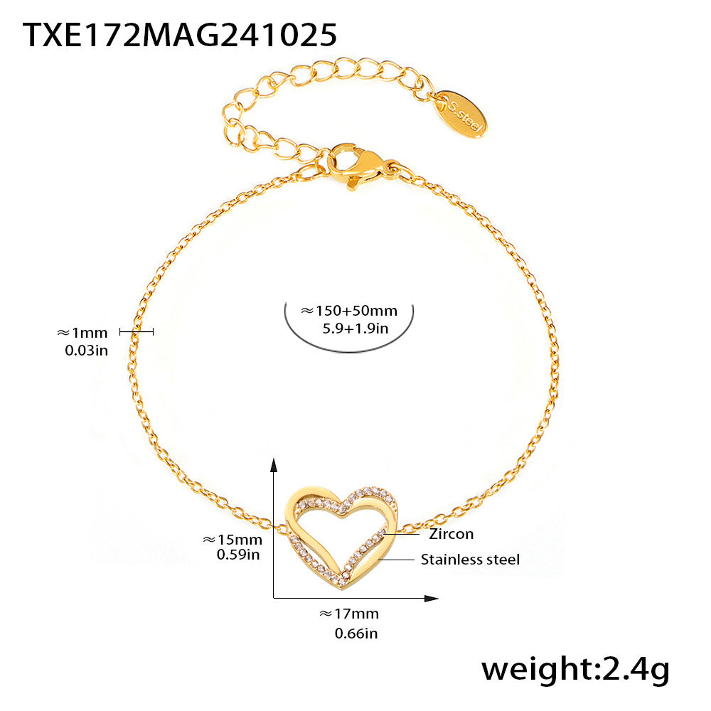 D관 - 하트 큐빅 세팅 유니크 달콤한 PVD 18K 도금 더블 레이어 목걸이 팔찌 [TXP172-TXE172-P1694] 24.11-1