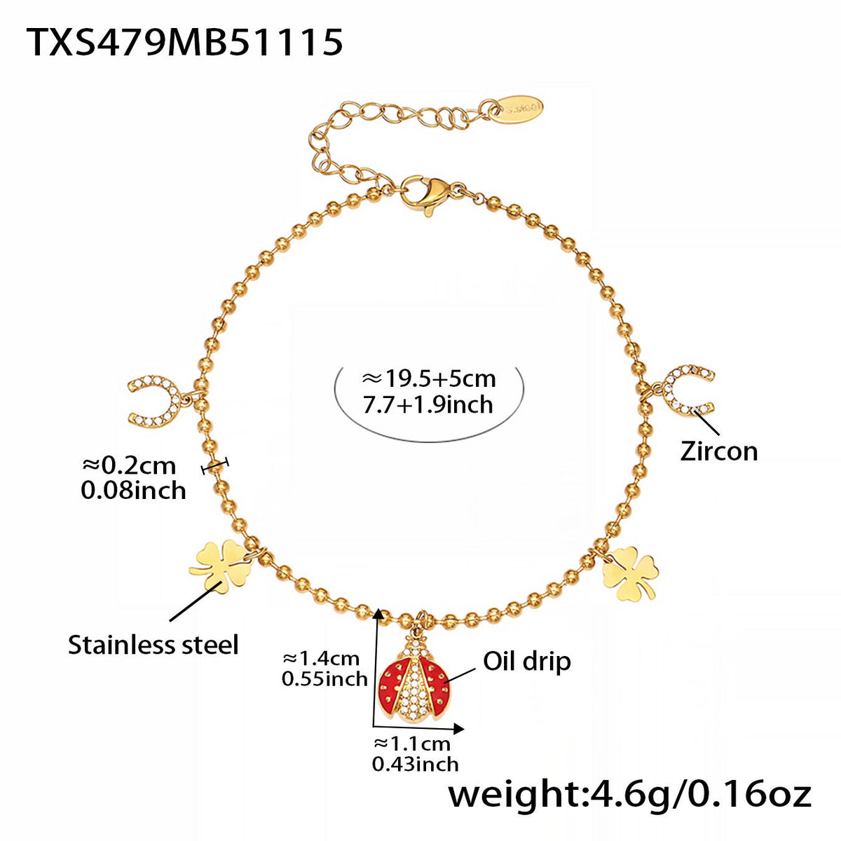D관 - 스테인리스 스틸 무당벌레 큐빅 펜던트 목걸이 귀걸이 팔찌 발찌 [TXP479] 25.11-4