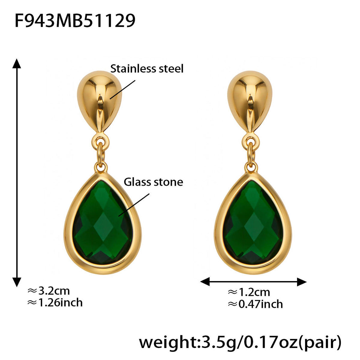 D관 - 스테인리스 스틸 타원형 컷팅 글라스 스톤 18K도금 목걸이 팔찌 귀걸이 [TXP506] 25.12-1