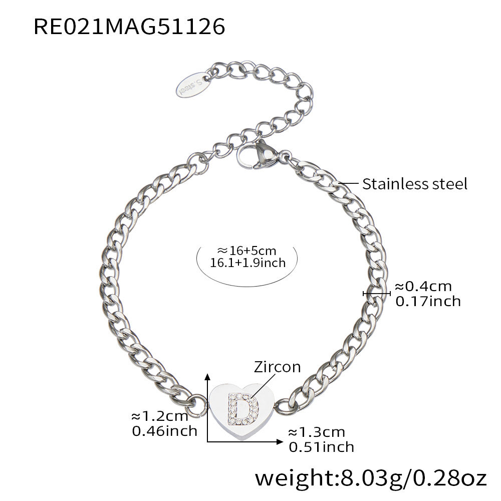 D관 - 스테인리스 스틸 하트 알파벳 큐빅 18K 도금 펜던트 목걸이 [RP021] 25.12-1