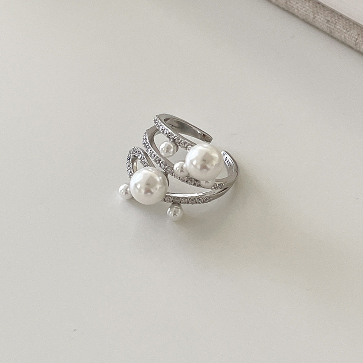 A관 - 빈티지 진주 레이어 큐빅 오픈형 반지 [JZ-0728] 25.11-1