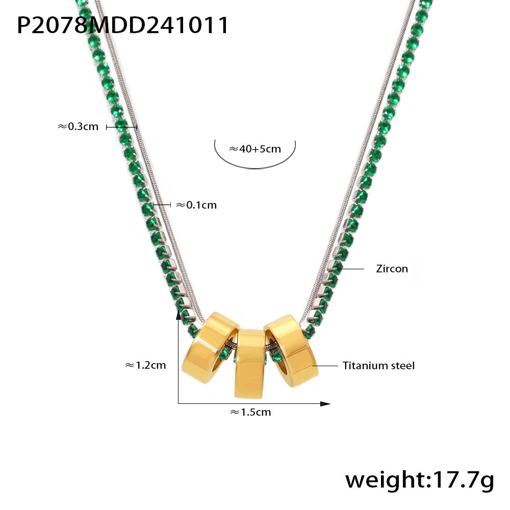 D관 - 티타늄 스틸 18K 도금 컬러 큐빅 3중 초커 3mm 큐빅 목걸이 [P2078] 24.10-3