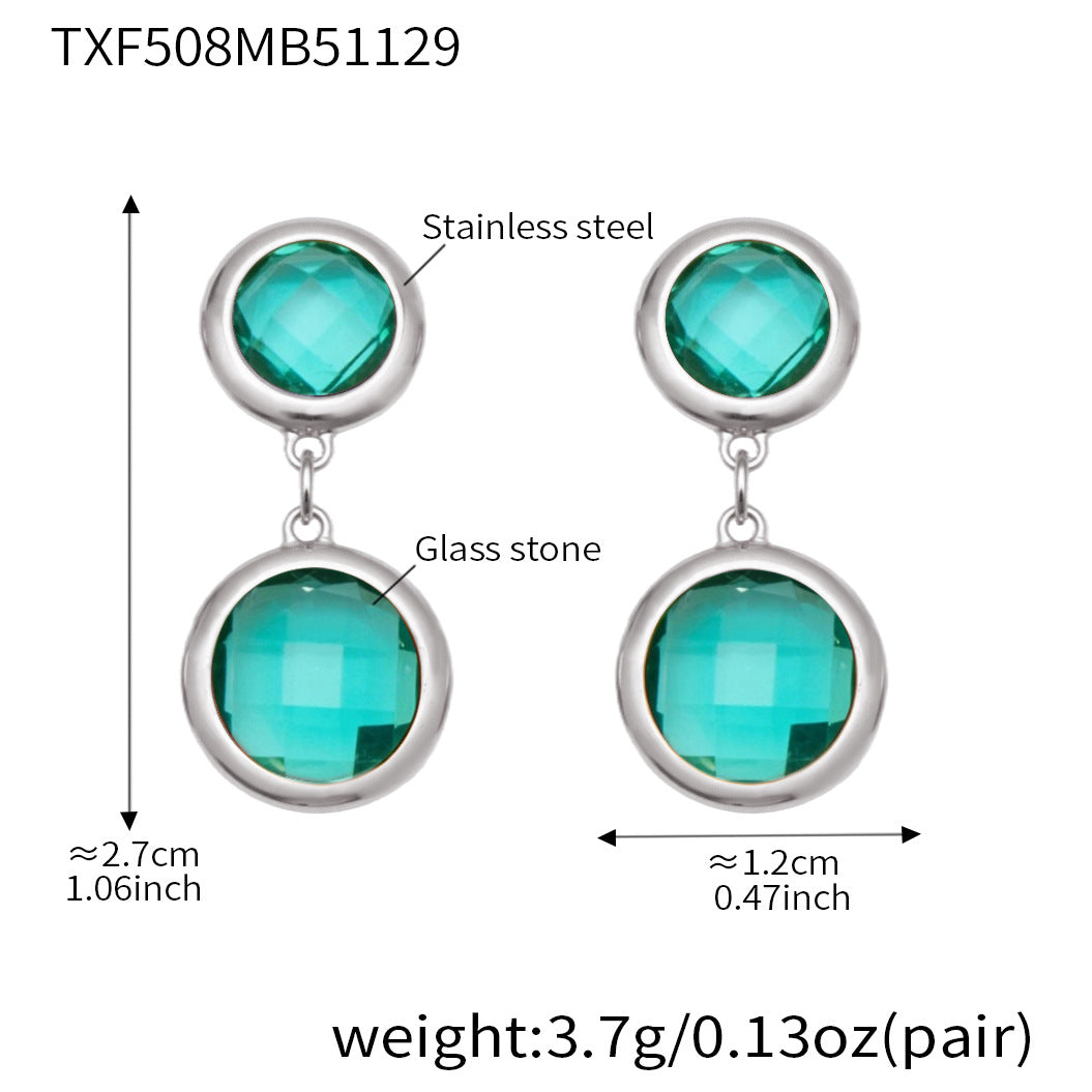 D관 - 스테인리스 스틸 풀 큐빅 글라스 스톤 18K도금 팔찌 귀걸이 [TXE508] 25.12-1