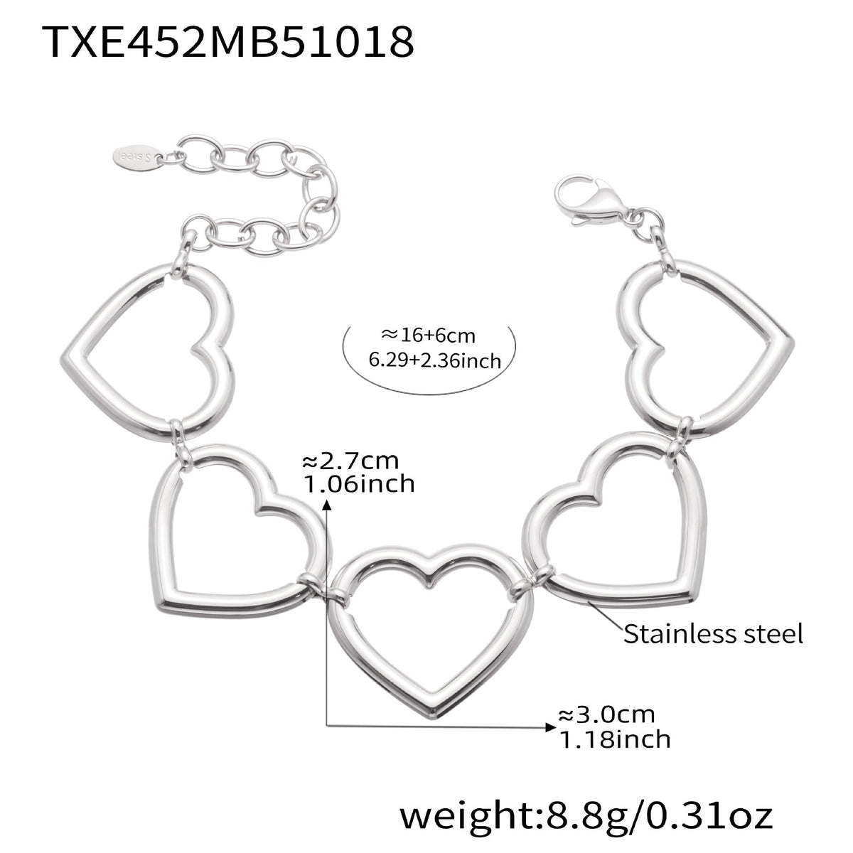 D관 - 18K 도금 스테인리스 스틸 하트 연결 디자인 귀걸이 목걸이 팔찌 [TXP452] 25.10-4