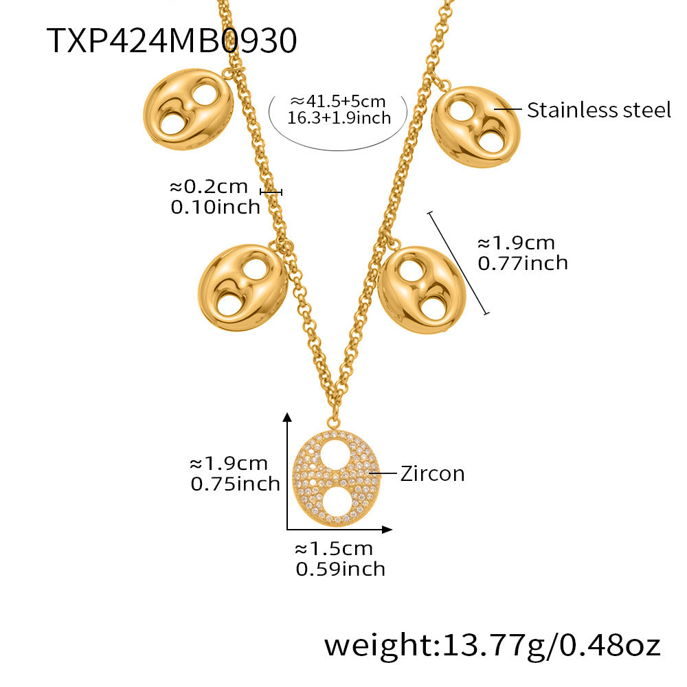 D관 - 스테인리스 스틸 풀큐빅 돼지코 펜던트 목걸이 팔찌 [TXP424] 25.10-3