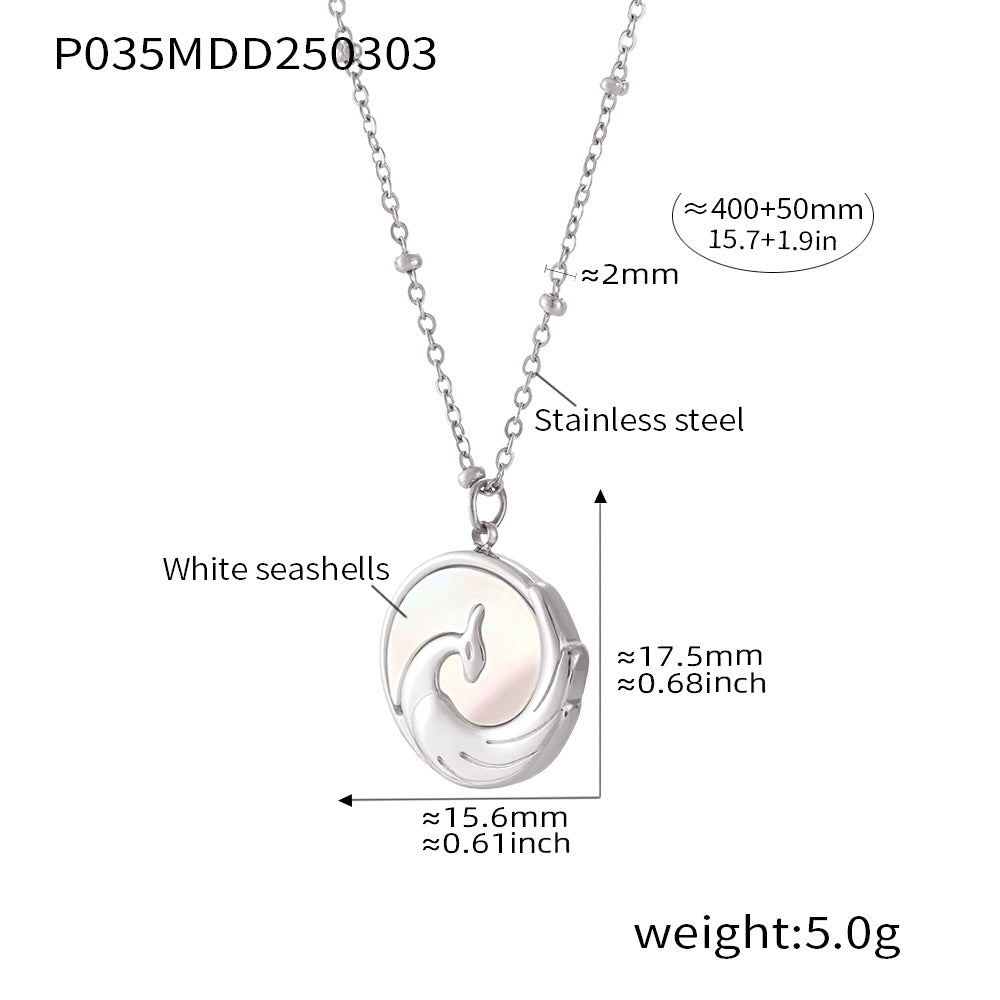 D관 - 18K 도금 화이트 자개 라운드 펜던트 스테인리스 스틸 목걸이 [P035] 25.03-1