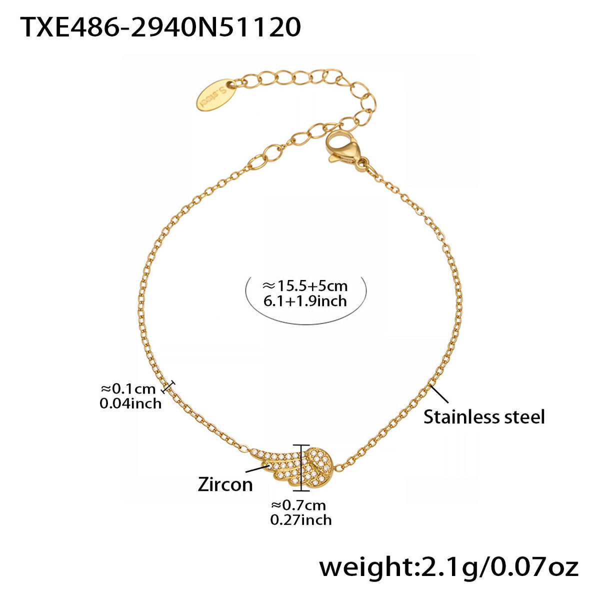 D관 - 스테인리스 스틸 날개 큐빅 18K 도금 팔찌 목걸이 귀걸이 반지 [TXP486] 25.11-4