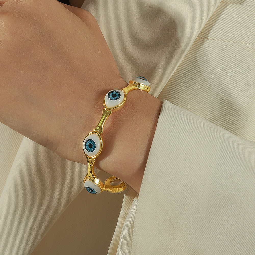 D관 - 신주 18K 도금 악마의 눈 디자인 오픈형 팔찌 반지 [Y088] 25.10-5