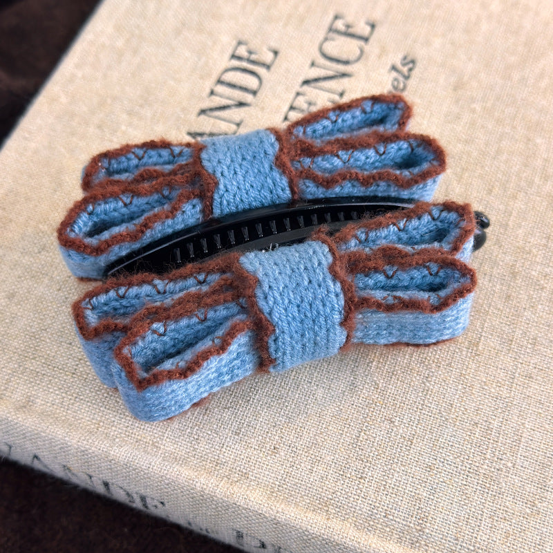 E관 - 니트 더블 레이어 리본 바나나 집게핀 [27758] 25.12-1