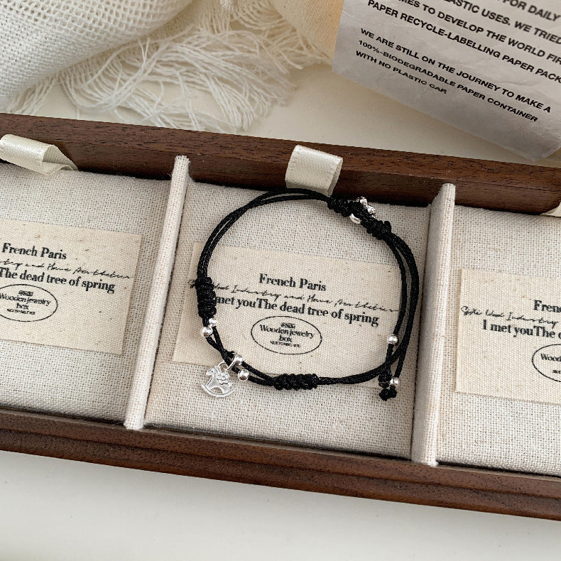 A관 - 925 실버 플라워 말 펜던트 조절 스트랩 팔찌 [1602] 25.11-2