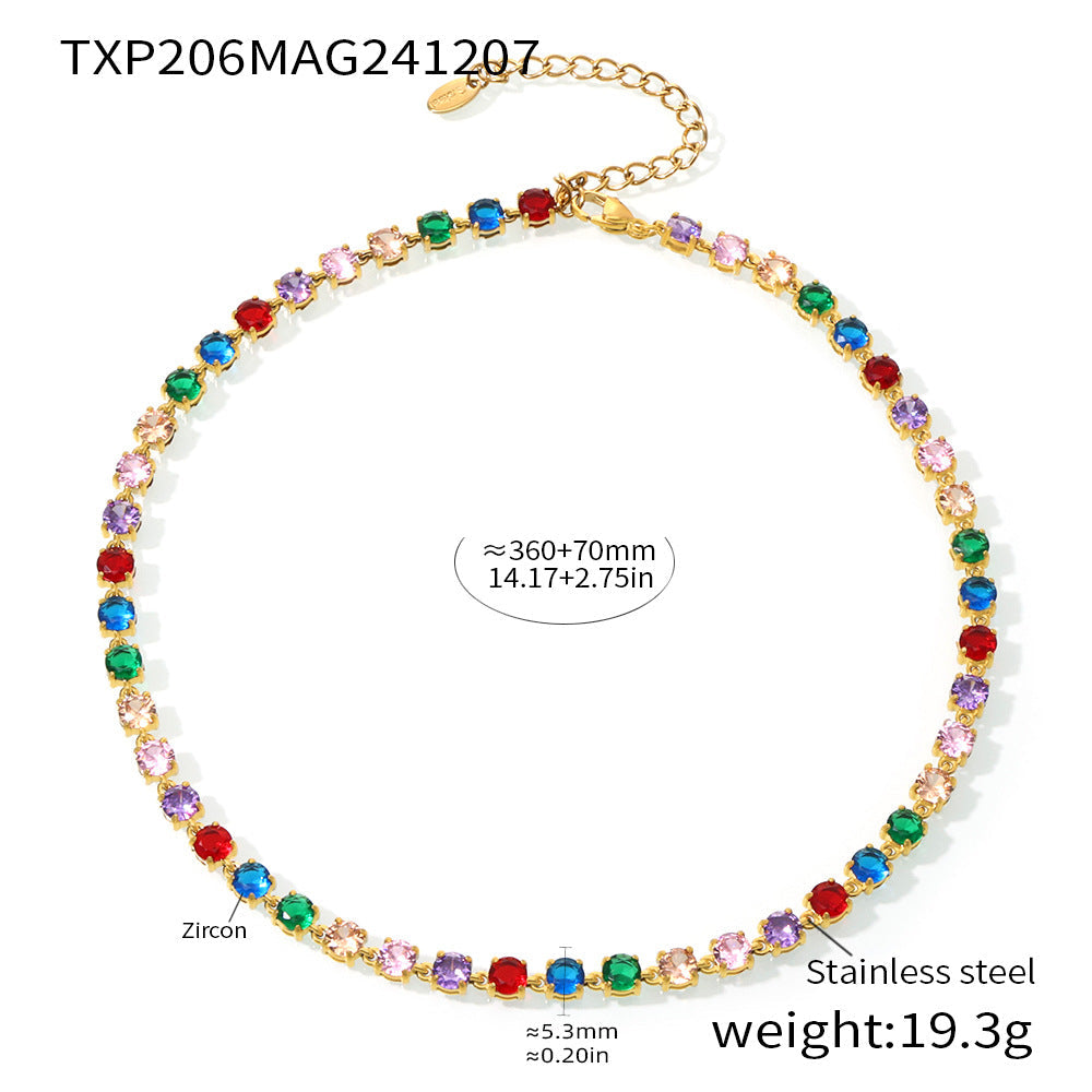 D관 - 18K 골드 도금 스테인리스 스틸 핸드메이드 5mm 컬러 큐빅 목걸이 팔찌 [TXP206-TXE206] 24.12-2
