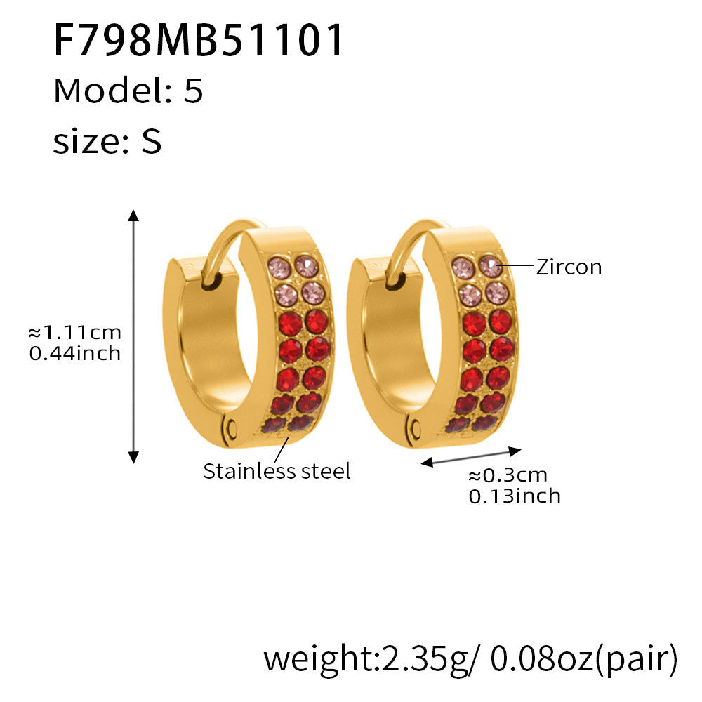 D관 - 스테인리스 18K 도금 C자형 멀티컬러 큐빅 귀걸이 [F798] 25.11-1